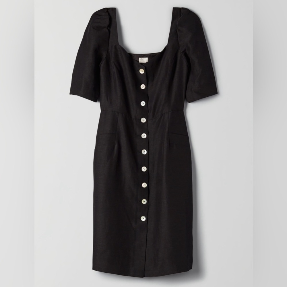 Aritzia Black Button-Front Square Neck Dress